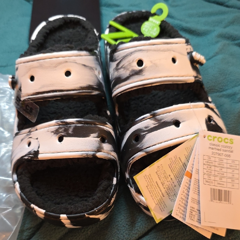 CROCS Classic COZZY Marbled Sandals - Black and White